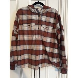 LL Bean Signature Women's Hooded‎ Flannel Jacket Size Large Red Plaid